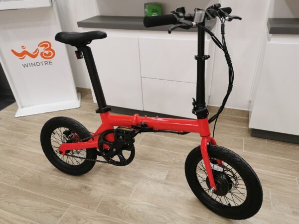 Bicicletta Elettrica Pieghevole, "Rossa" 250 W, 36V 5,2Ah , ruote da 16", freni a disco, peso 14 kg