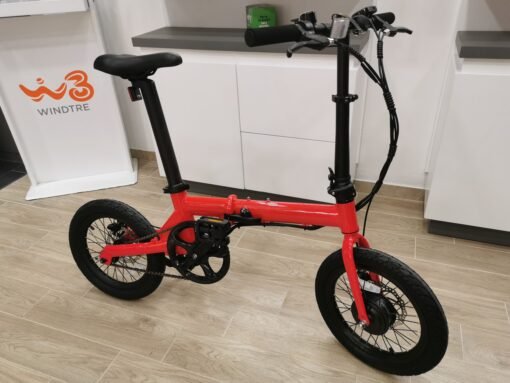 Bicicletta Elettrica Pieghevole, "Rossa" 250 W, 36V 5,2Ah , ruote da 16", freni a disco, peso 14 kg